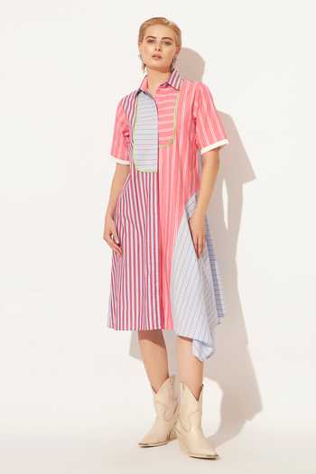 Buy Linetribe Multi Color Cotton Collared Neck Oryn Printed Dress Buy_Linetribe_Multi Color Cotton Collared Neck Oryn Printed Dress