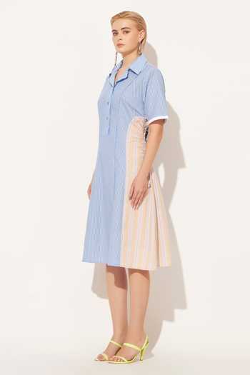 Linetribe_Blue Cotton Collared Neck Zolis Stripe Print Dress _Online_at_Aza_Fashions