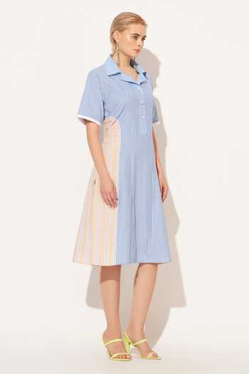 Buy_Linetribe_Blue Cotton Collared Neck Zolis Stripe Print Dress _Online_at_Aza_Fashions