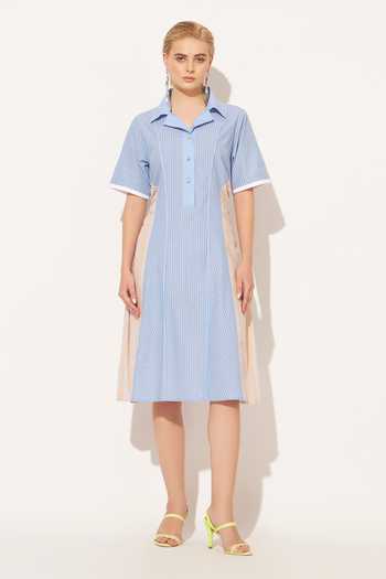 Shop_Linetribe_Blue Cotton Collared Neck Zolis Stripe Print Dress _Online_at_Aza_Fashions