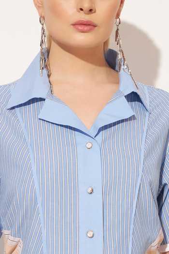 Buy_Linetribe_Blue Cotton Collared Neck Zolis Stripe Print Dress 