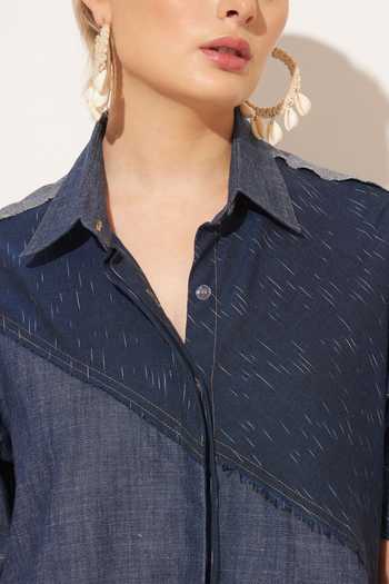 Buy_Linetribe_Blue Denim Collared Neck Kairon Printed Dress 