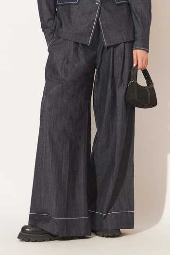 Linetribe_Blue Denim Collared Neck Zevra Shirt And Pant Set _Online_at_Aza_Fashions