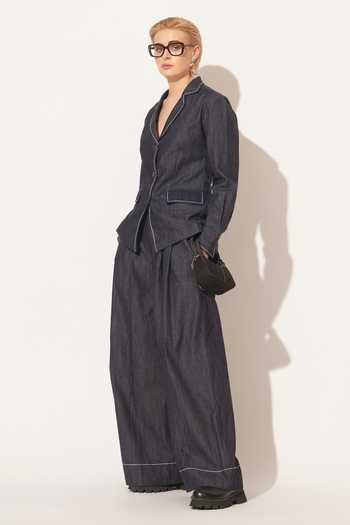 Linetribe_Blue Denim Collared Neck Zevra Shirt And Pant Set _at_Aza_Fashions