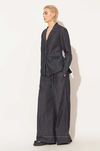 Buy_Linetribe_Blue Denim Collared Neck Zevra Shirt And Pant Set 