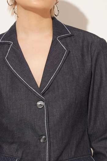 Shop_Linetribe_Blue Denim Collared Neck Zevra Shirt And Pant Set 