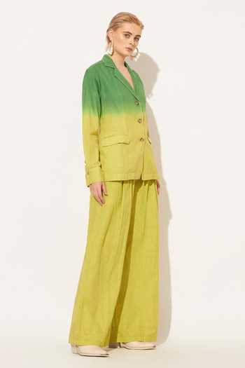 Shop_Linetribe_Green Linen Collared Neck Elyon Ombre Shirt And Pant Set _Online_at_Aza_Fashions