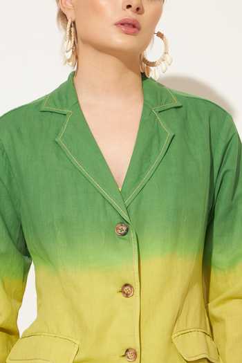 Linetribe_Green Linen Collared Neck Elyon Ombre Shirt And Pant Set _at_Aza_Fashions