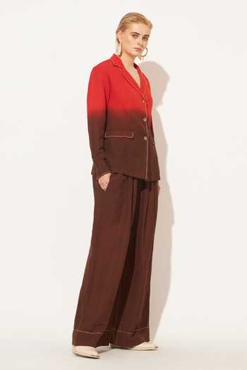 Linetribe_Red Linen Collared Neck Elyon Colorblock Shirt And Pant Set _Online_at_Aza_Fashions