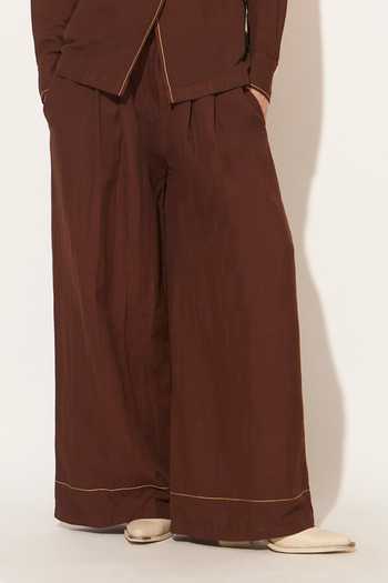 Buy_Linetribe_Red Linen Collared Neck Elyon Colorblock Shirt And Pant Set _Online_at_Aza_Fashions