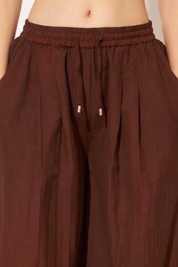 Linetribe_Red Linen Collared Neck Elyon Colorblock Shirt And Pant Set _at_Aza_Fashions