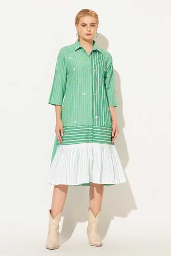 Linetribe Selene Embroidered Pleated Shirt Dress 