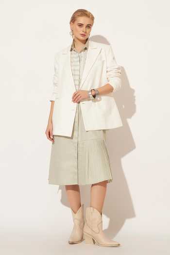 Buy_Linetribe_Green Cotton Collared Neck Nyra Asymmetric Yoke Shirt Dress 