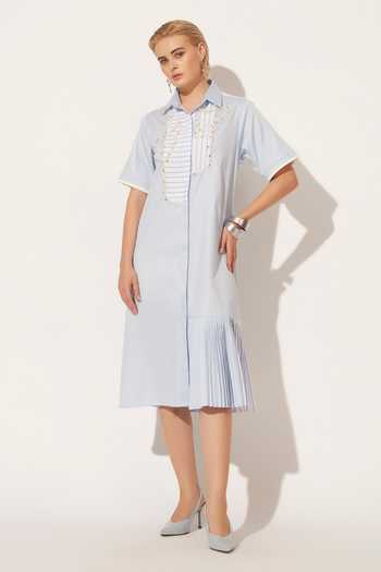 Buy_Linetribe_Blue Cotton Collared Neck Nyra Hand Embroidered Dress _Online_at_Aza_Fashions