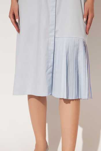 Linetribe_Blue Cotton Collared Neck Nyra Hand Embroidered Dress _at_Aza_Fashions