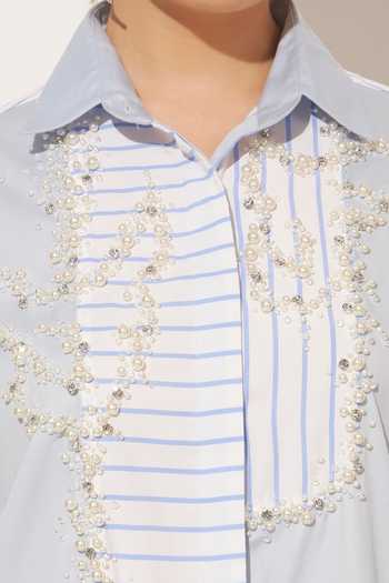Buy_Linetribe_Blue Cotton Collared Neck Nyra Hand Embroidered Dress 