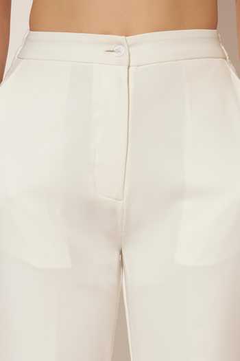 Buy_Linetribe_White Crepe Collared Neck Lumis Pleated Waistcoat And Pant Set 