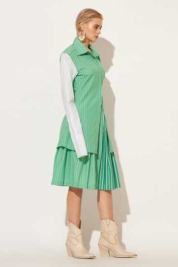 Linetribe_Green Cotton Collared Neck Astra Stripe Print Shirt _Online_at_Aza_Fashions