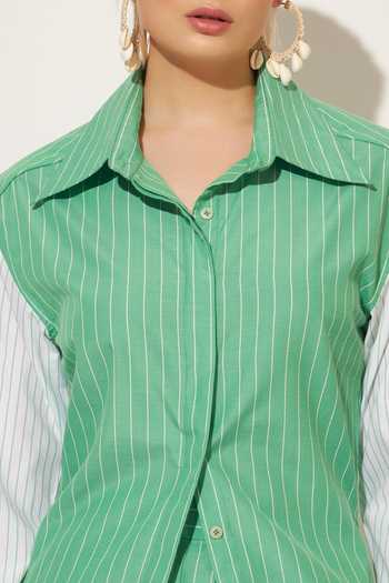 Shop_Linetribe_Green Cotton Collared Neck Astra Stripe Print Shirt _Online_at_Aza_Fashions