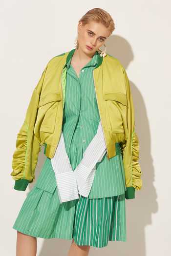 Linetribe Green Cotton Orbit Pleated Skirt at Aza Fashions Linetribe_Green Cotton Orbit Pleated Skirt _at_Aza_Fashions