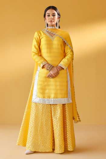 Palak & Mehak Banarasi Chanderi Kurta Sharara Set 