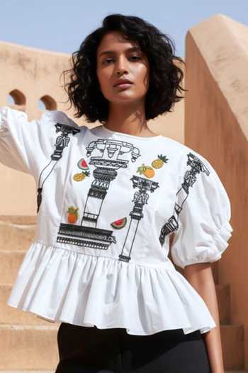 Studio Moda India White Cotton Round Neck The Ornate Embroidered Top Online at Aza Fashions Studio Moda India_White Cotton Round Neck The Ornate Embroidered Top _Online_at_Aza_Fashions