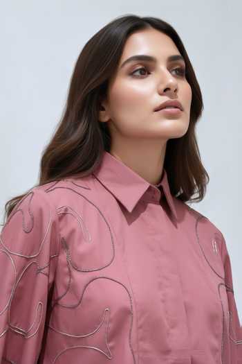 Studio Moda India_Pink Cotton Collared Neck The Lucent Shirt _Online_at_Aza_Fashions