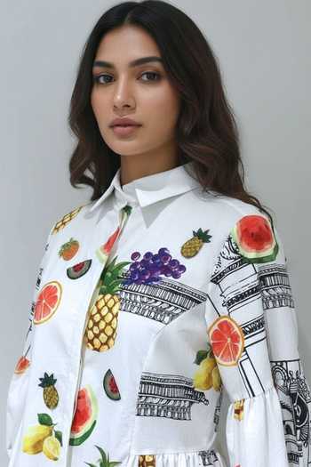 Studio Moda India White Cotton Collared Neck The Zeste Fruit Print Dress Online at Aza Fashions Studio Moda India_White Cotton Collared Neck The Zeste Fruit Print Dress _Online_at_Aza_Fashions