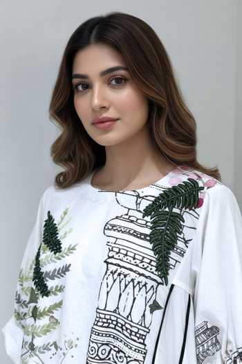 Studio Moda India White Cotton Round Neck The Fern Print Dress Online at Aza Fashions Studio Moda India_White Cotton Round Neck The Fern Print Dress _Online_at_Aza_Fashions
