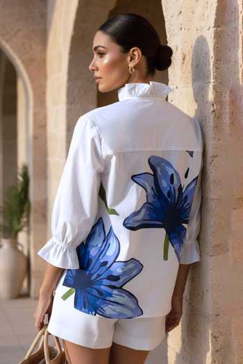 Studio Moda India Beaded Fluer Floral Print Shirt
