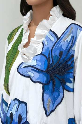 Studio Moda India Blue Cotton Beaded Fluer Floral Print Shirt Online at Aza Fashions Studio Moda India_Blue Cotton Beaded Fluer Floral Print Shirt _Online_at_Aza_Fashions