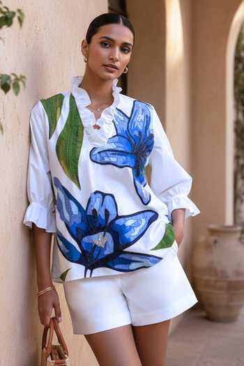 Studio Moda India Beaded Fluer Floral Print Shirt
