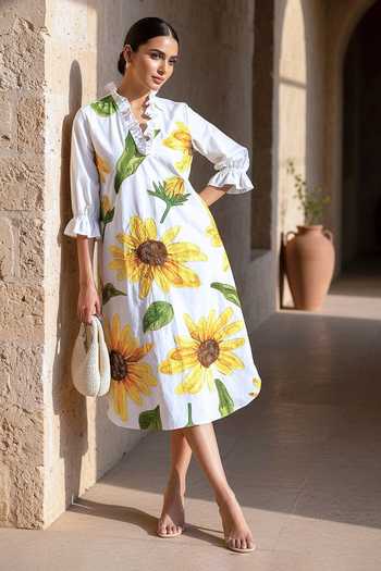 Studio Moda India Beaded Fluer Sunflower Print Dress