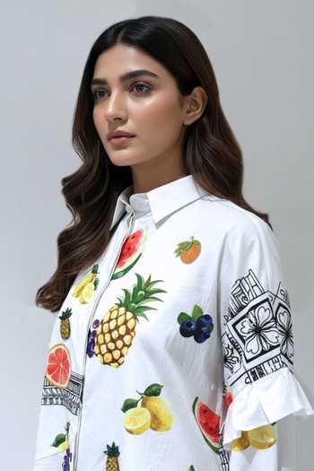Studio Moda India_White Cotton Collared Neck The Zeste Printed Shirt _Online_at_Aza_Fashions