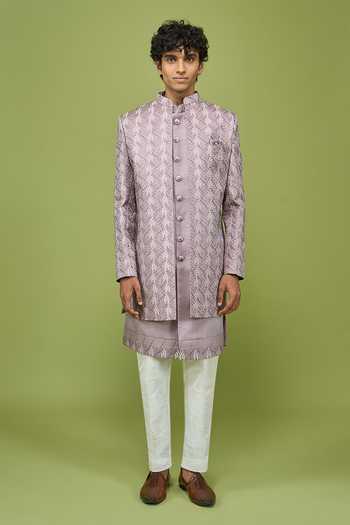 Shop Arihant Rai Sinha Lavender Silk, Dupion Patterned Sherwani Set With Kurta And Pant Online at Aza Fashions Shop_Arihant Rai Sinha_Lavender Silk, Dupion Patterned Sherwani Set With Kurta And Pant _Online_at_Aza_Fashions