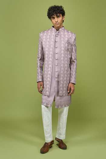 Arihant Rai Sinha Lavender Silk, Dupion Patterned Sherwani Set With Kurta And Pant at Aza Fashions Arihant Rai Sinha_Lavender Silk, Dupion Patterned Sherwani Set With Kurta And Pant _at_Aza_Fashions