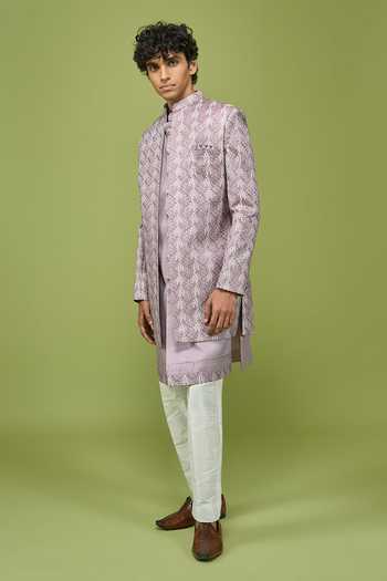 Buy Arihant Rai Sinha Lavender Silk, Dupion Patterned Sherwani Set With Kurta And Pant Buy_Arihant Rai Sinha_Lavender Silk, Dupion Patterned Sherwani Set With Kurta And Pant