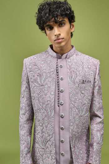 Shop Arihant Rai Sinha Lavender Silk, Dupion Achkan Kurta And Pant Set Shop_Arihant Rai Sinha_Lavender Silk, Dupion Achkan Kurta And Pant Set