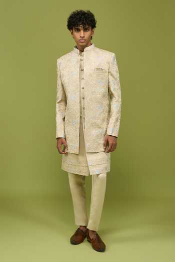 Buy Arihant Rai Sinha Green Silk, Dupion Mens Sherwani Set With Kurta And Pant Buy_Arihant Rai Sinha_Green Silk, Dupion Mens Sherwani Set With Kurta And Pant