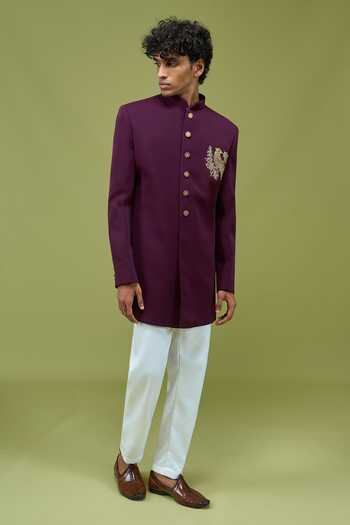 Buy_Arihant Rai Sinha_Wine Silk Embroidered Sherwani And Pant Set 