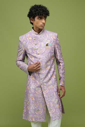 Arihant Rai Sinha Mens Embroidered Floral Sherwani Jacket & Pant Set 