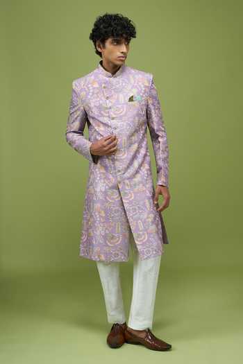 Buy Arihant Rai Sinha Purple Silk, Georgette, Mens Embroidered Floral Sherwani Jacket And Pant Set Online at Aza Fashions Buy_Arihant Rai Sinha_Purple Silk, Georgette, Mens Embroidered Floral Sherwani Jacket And Pant Set _Online_at_Aza_Fashions