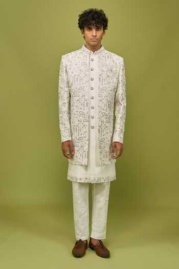 Shop Arihant Rai Sinha Cream Silk, Dupion Sherwani Kurta And Pant Set Online at Aza Fashions Shop_Arihant Rai Sinha_Cream Silk, Dupion Sherwani Kurta And Pant Set _Online_at_Aza_Fashions