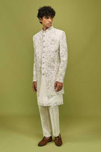 Arihant Rai Sinha Cream Silk, Dupion Sherwani Kurta And Pant Set at Aza Fashions Arihant Rai Sinha_Cream Silk, Dupion Sherwani Kurta And Pant Set _at_Aza_Fashions