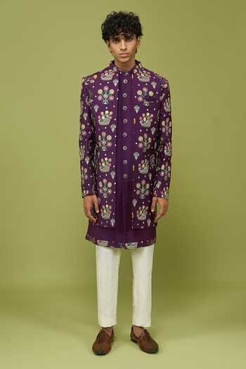 Arihant Rai Sinha Purple Silk, Dupion Pattern Pc Sherwani Set at Aza Fashions Arihant Rai Sinha_Purple Silk, Dupion Pattern Pc Sherwani Set _at_Aza_Fashions