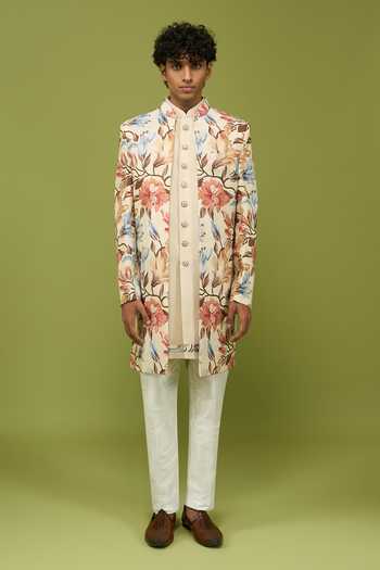 Arihant Rai Sinha Multi Color Silk, Dupion Printed Floral Sherwani With Kurta And Pant Set at Aza Fashions Arihant Rai Sinha_Multi Color Silk, Dupion Printed Floral Sherwani With Kurta And Pant Set _at_Aza_Fashions
