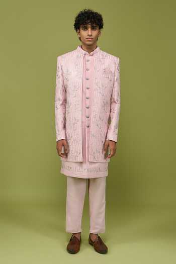 Shop Arihant Rai Sinha Pink Silk, Dupion Pattern Pc Sherwani Set Online at Aza Fashions Shop_Arihant Rai Sinha_Pink Silk, Dupion Pattern Pc Sherwani Set _Online_at_Aza_Fashions