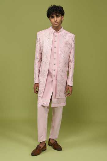 Arihant Rai Sinha Pink Silk, Dupion Pattern Pc Sherwani Set at Aza Fashions Arihant Rai Sinha_Pink Silk, Dupion Pattern Pc Sherwani Set _at_Aza_Fashions