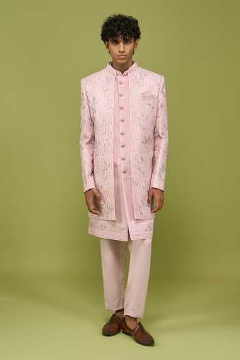 Buy Arihant Rai Sinha Pink Silk, Dupion Pattern Pc Sherwani Set Buy_Arihant Rai Sinha_Pink Silk, Dupion Pattern Pc Sherwani Set