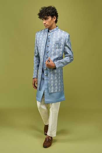 Arihant Rai Sinha Blue Silk, Dupion Sherwani Set at Aza Fashions Arihant Rai Sinha_Blue Silk, Dupion Sherwani Set _at_Aza_Fashions